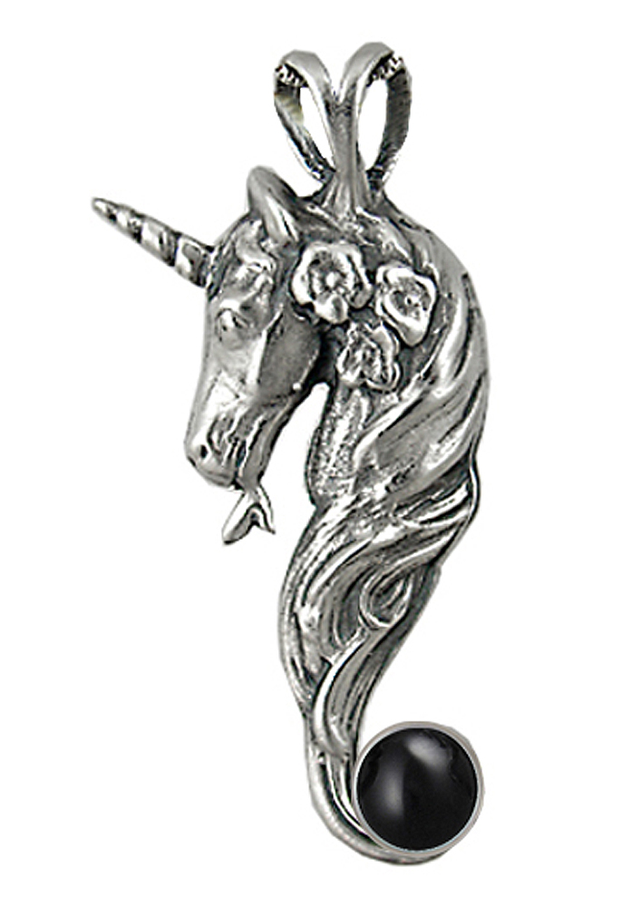 Sterling Silver Unicorn of Beauty Pendant With Black Onyx